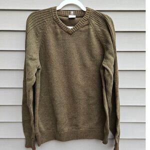 Columbia Mens Olive Green V-Neck 100% Cotton Knit Sweater Large